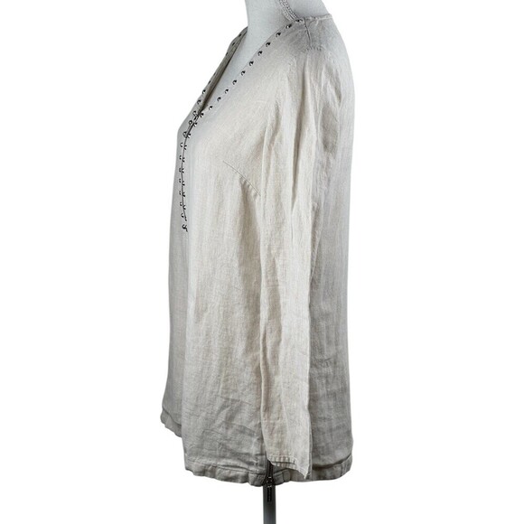 Michael Kors Women Oatmeal Linen Tunic Top V Neck Silver Studs Zippers Small - Picture 5 of 10